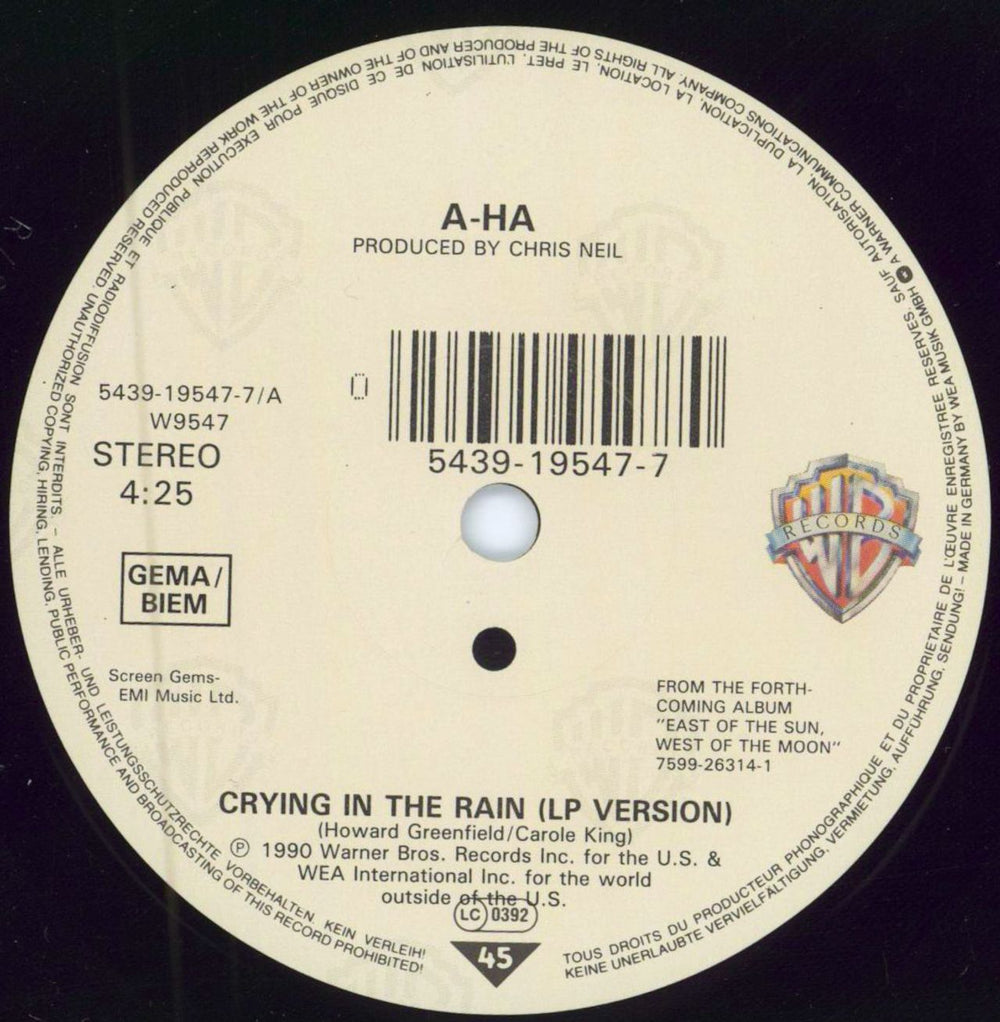 A-Ha Crying In The Rain - Promo Stickered German 7" vinyl single (7 inch record / 45) AHA07CR783604