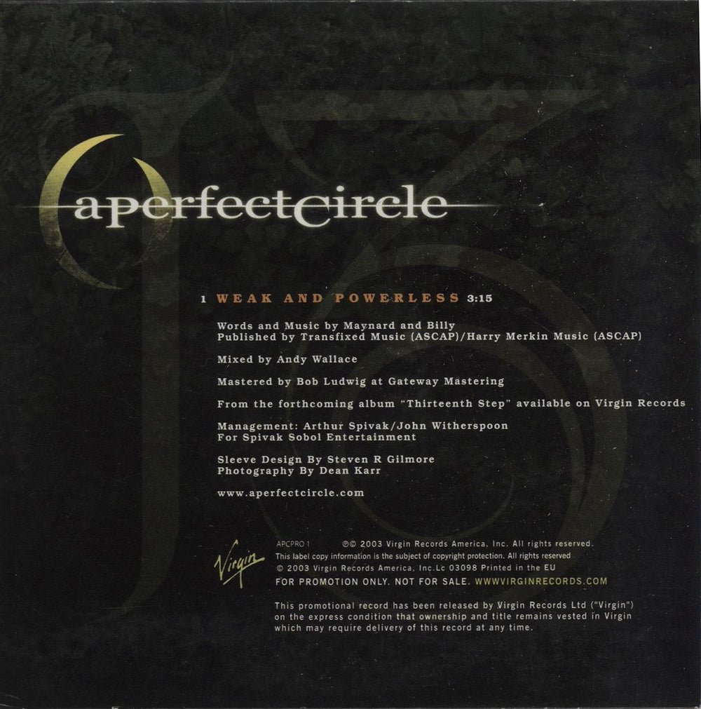 A Perfect Circle Weak And Powerless UK Promo CD single (CD5 / 5") PFCC5WE257467