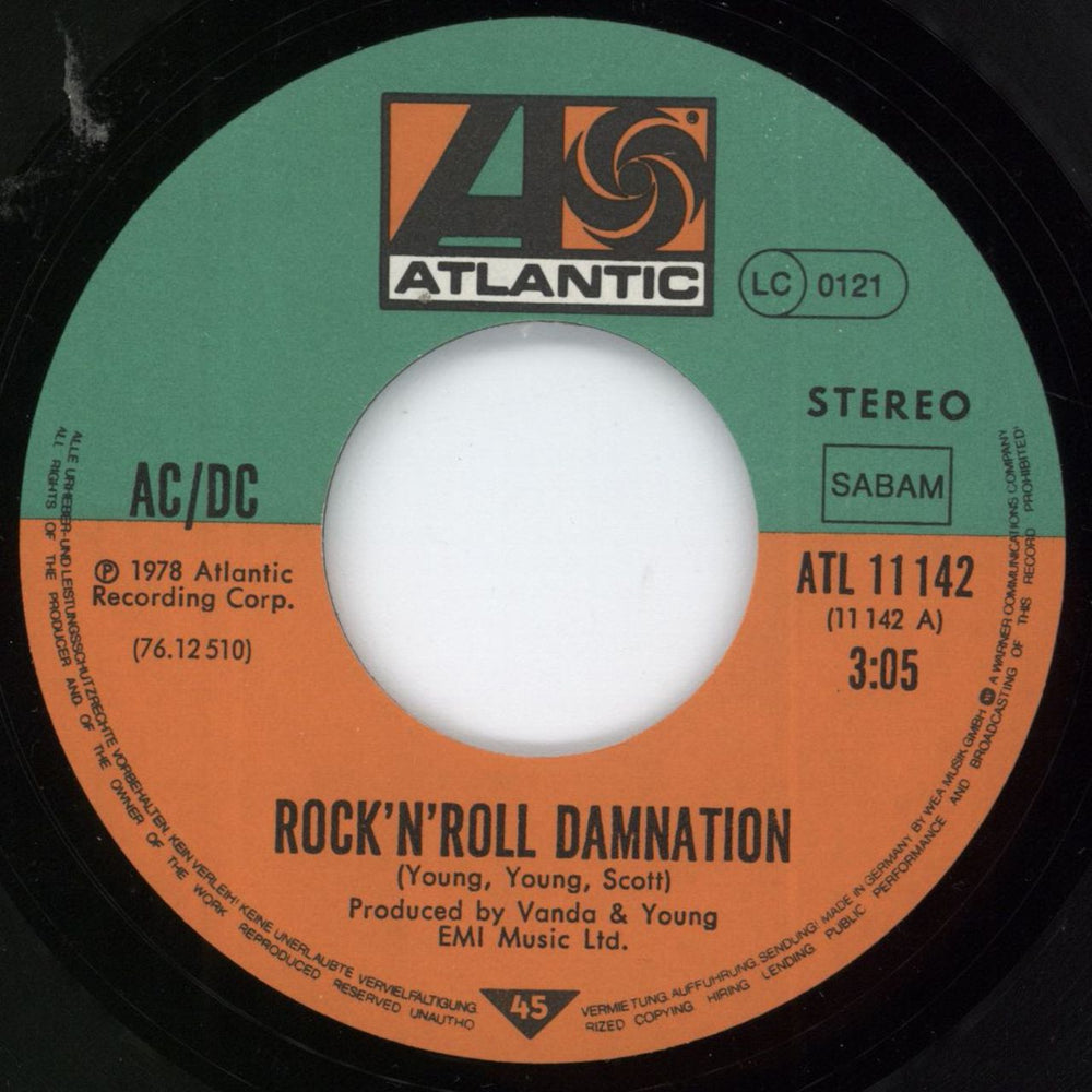 AC/DC Rock 'N' Roll Damnation German 7" vinyl single (7 inch record / 45) ACD07RO807517