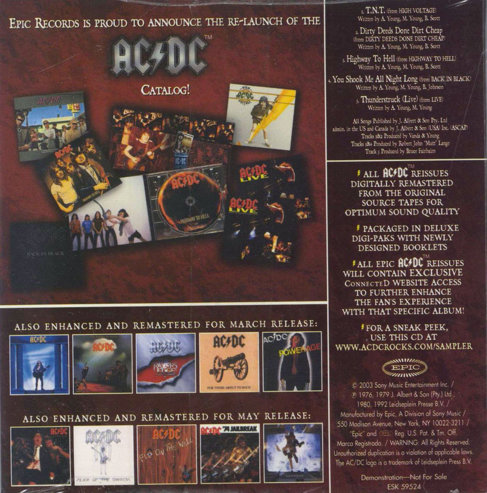 AC/DC The AC/DC Remasters Sampler - Still Sealed US Promo CD single (CD5 / 5")