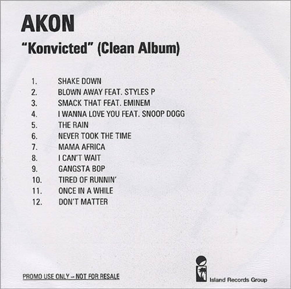 Akon Konvicted - Clean Album UK Promo CD-R acetate CD-R ACETATE