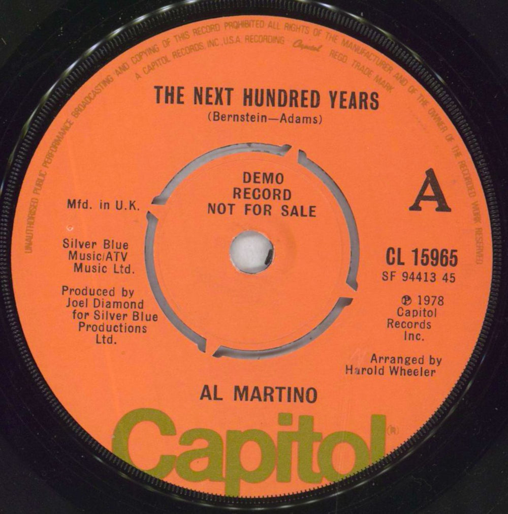 Al Martino The Next Hundred Years UK Promo 7" vinyl single (7 inch record / 45) CL15965