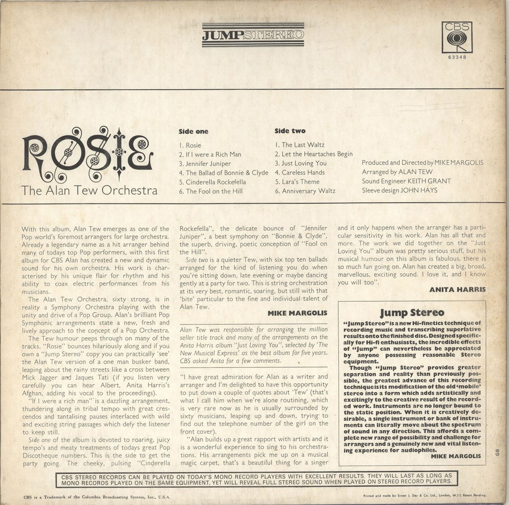 Alan Tew Rosie UK vinyl LP album (LP record)