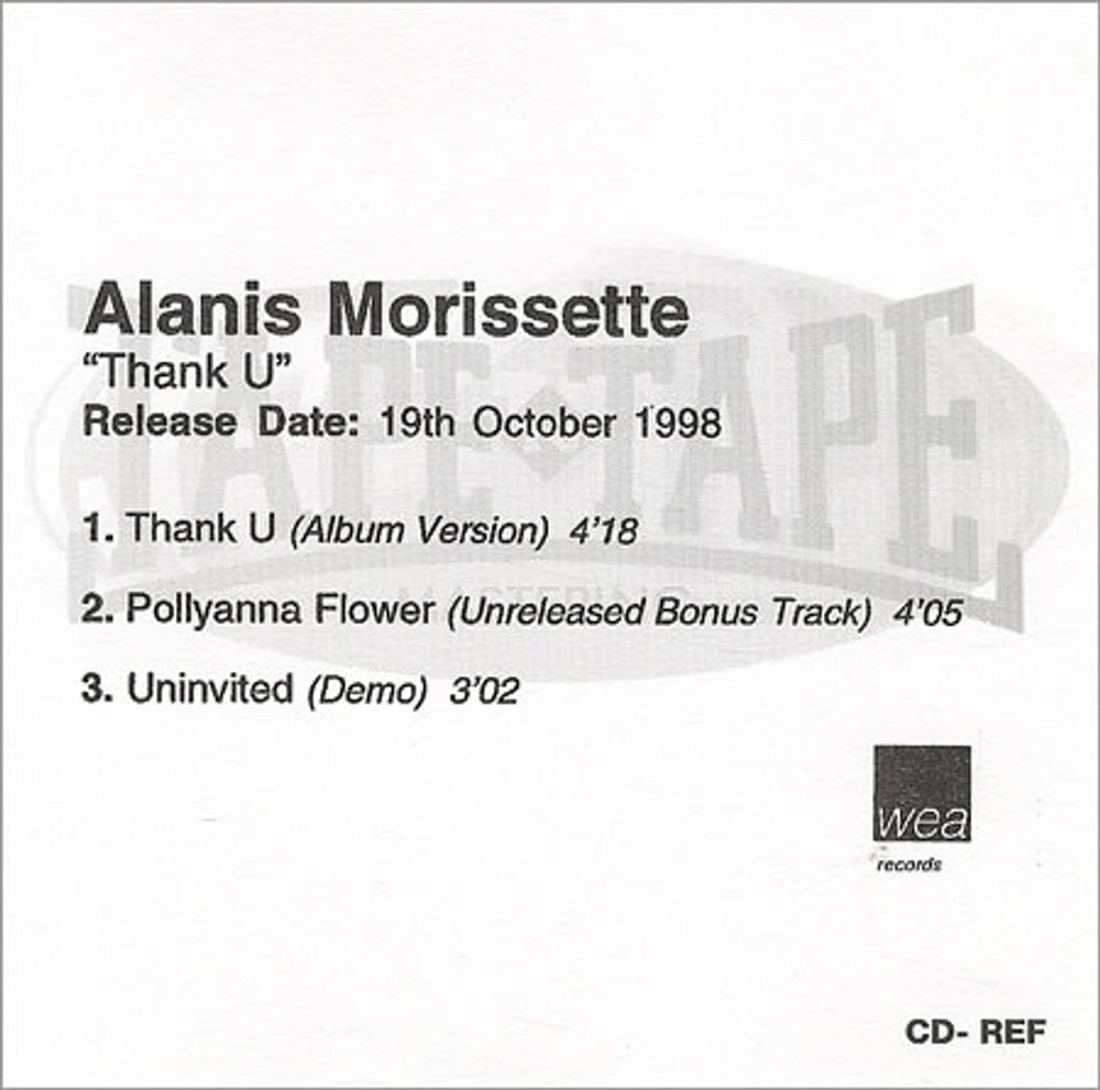 Alanis Morissette Thank U UK Promo CD-R acetate CD-R