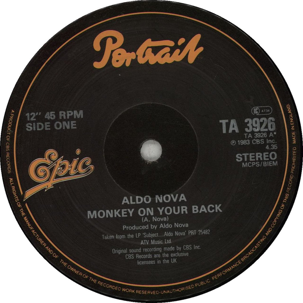 Aldo Nova Monkey On Your Back UK 12" vinyl single (12 inch record / Maxi-single) TA3926