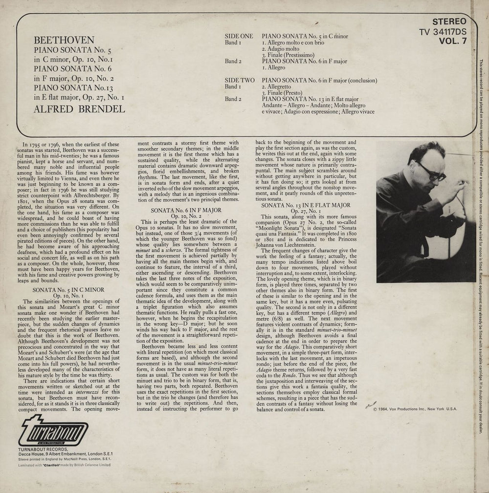 Alfred Brendel Beethoven: Piano Sonatas Vol. 7 UK vinyl LP album (LP record)