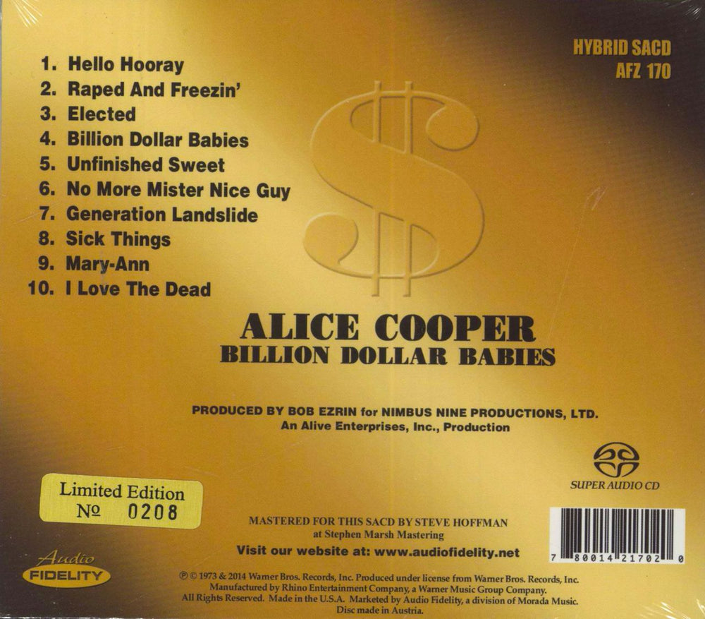 Alice Cooper Billion Dollar Babies - Sealed US super audio CD SACD 780014217020