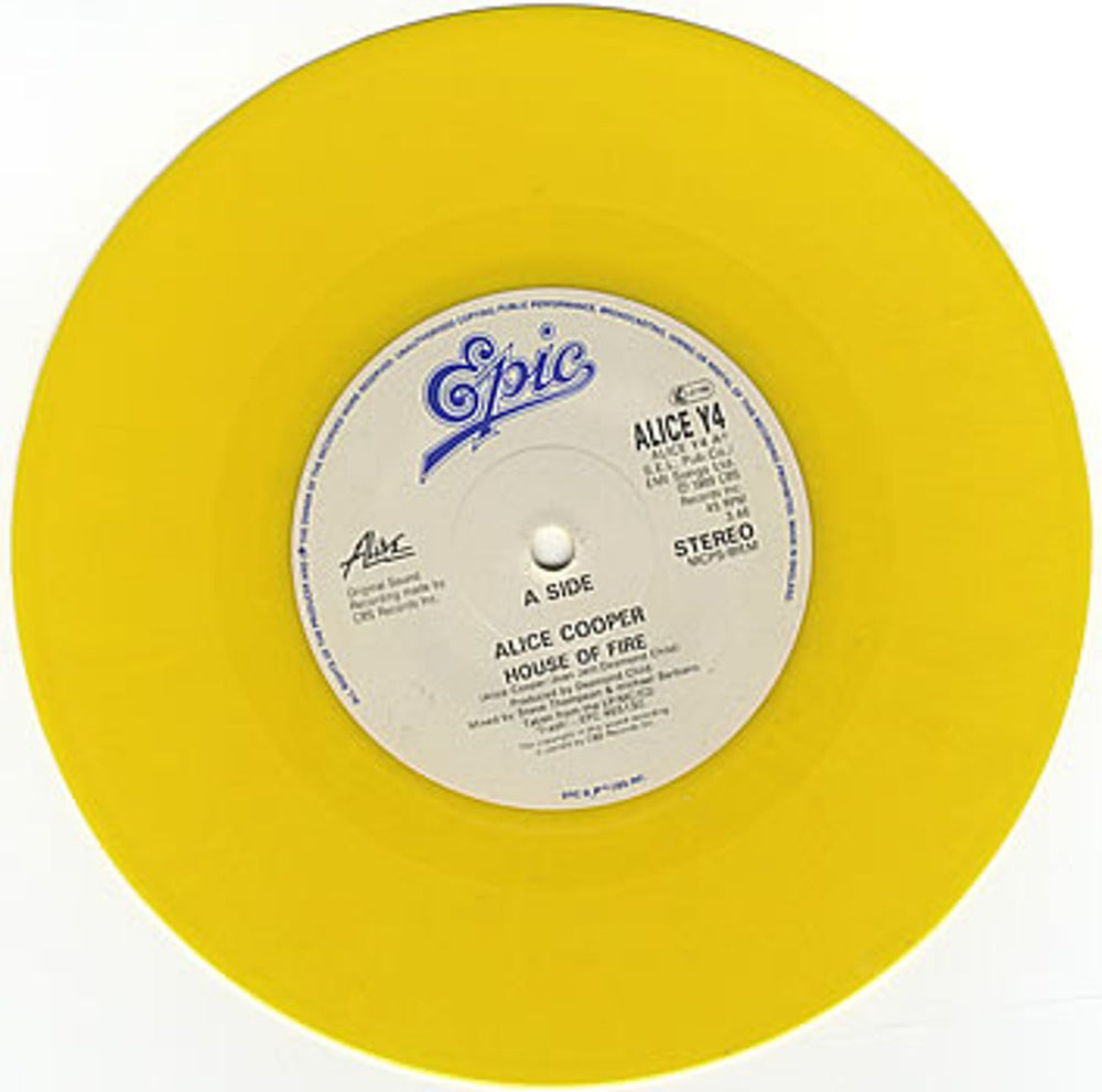 Alice Cooper House Of Fire - Yellow vinyl UK 7" vinyl single (7 inch record / 45) COO07HO01642