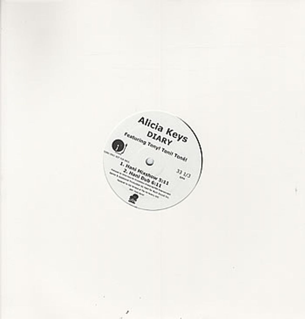 Alicia Keys Diary - Hani Mixes US Promo 12" vinyl single (12 inch record / Maxi-single) J12-65023-1