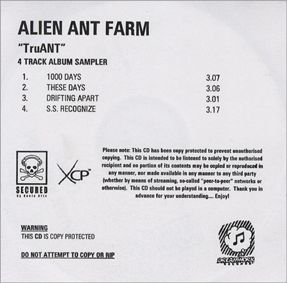 Alien Ant Farm truANT 4 Track Album Sampler UK Promo CD-R acetate CD-R ACETATE