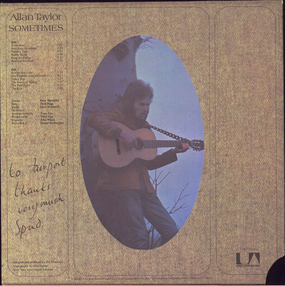 Allan Taylor Sometimes US vinyl LP album (LP record)