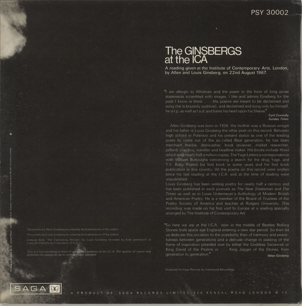 Allen Ginsberg The Ginsbergs At The ICA UK vinyl LP album (LP record)
