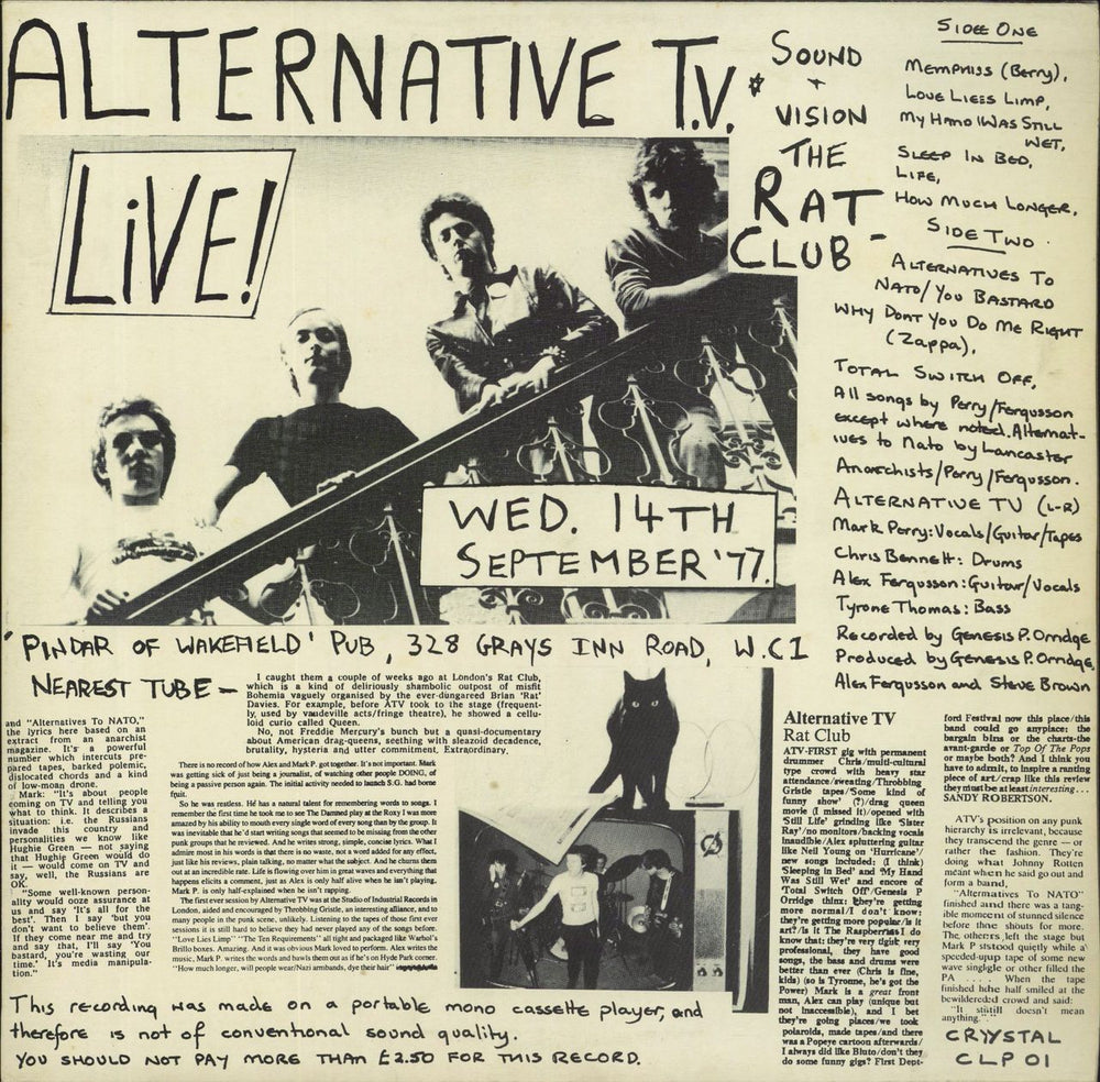 Alternative TV Live At The Rat Club '77 UK vinyl LP album (LP record)