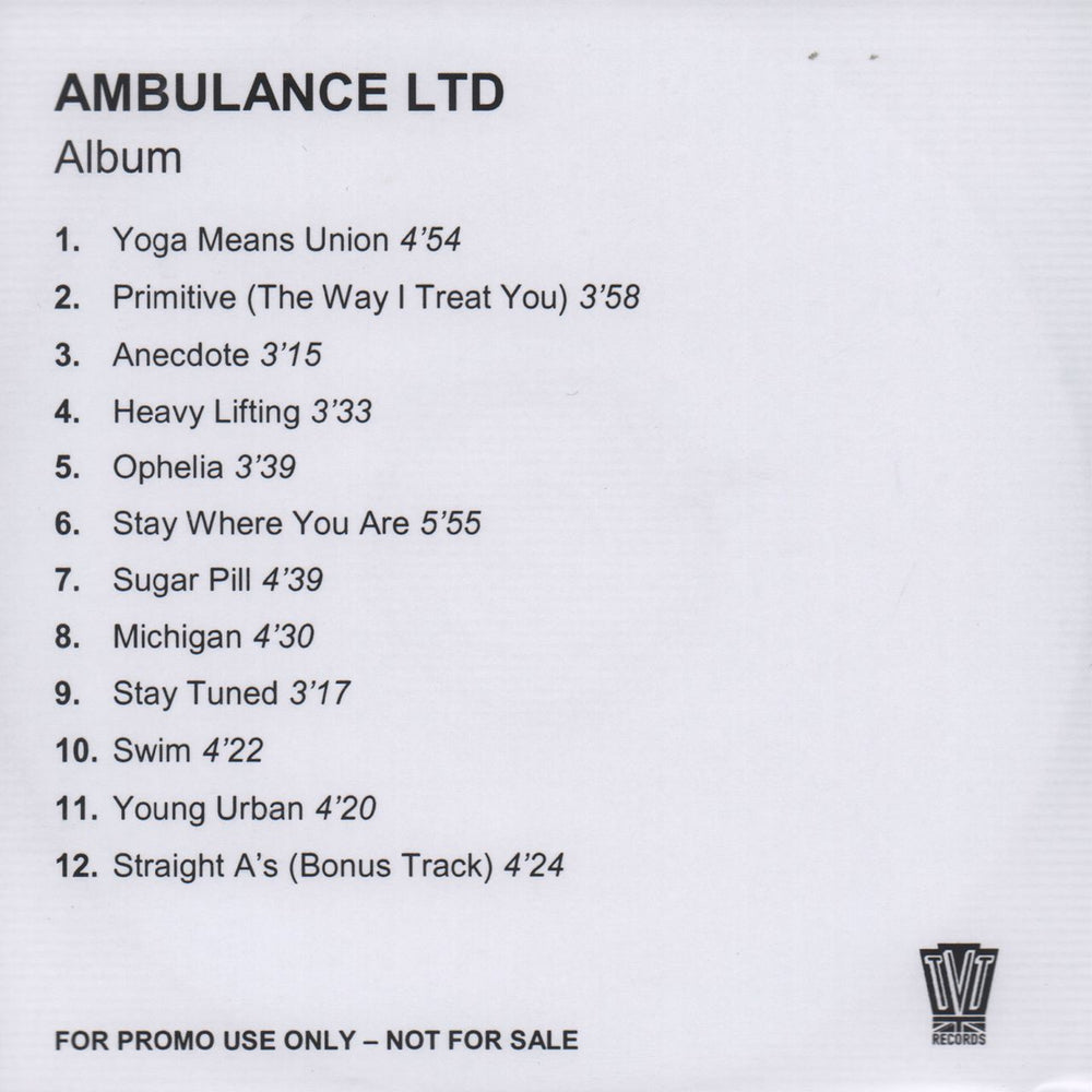 Ambulance Ltd Ambulance Ltd + PR UK Promo CD-R acetate CD-R ACETATE