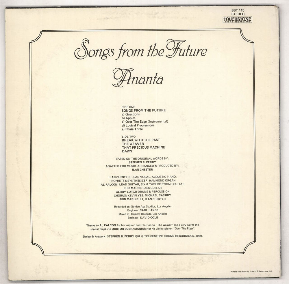 Ananta Songs From The Future UK vinyl LP album (LP record)