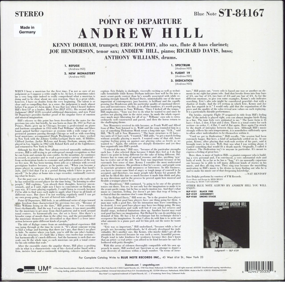 Andrew Hill Point Of Departure - 180 Gram - Sealed UK vinyl LP album (LP record) 602445353309
