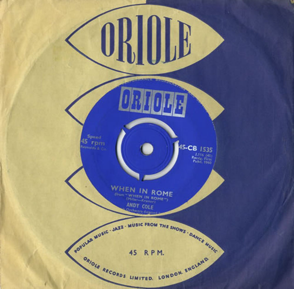 Andy Cole (Actor) When In Rome UK 7" vinyl single (7 inch record / 45) 45-CB1535