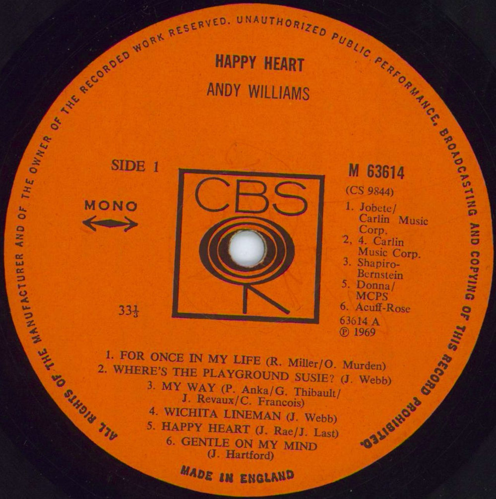 Andy Williams Happy Heart - 1st Mono UK vinyl LP album (LP record) AWILPHA804578