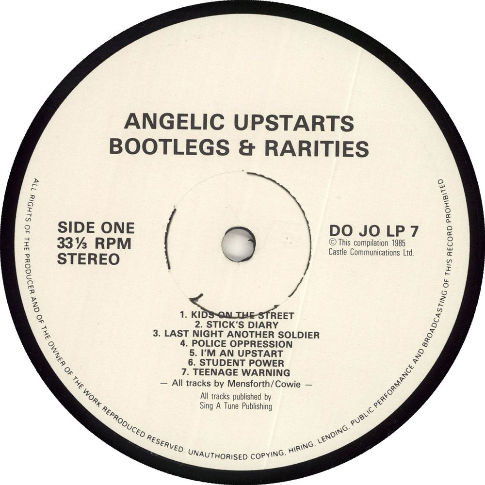 Angelic Upstarts Bootlegs And Rarities UK vinyl LP album (LP record)