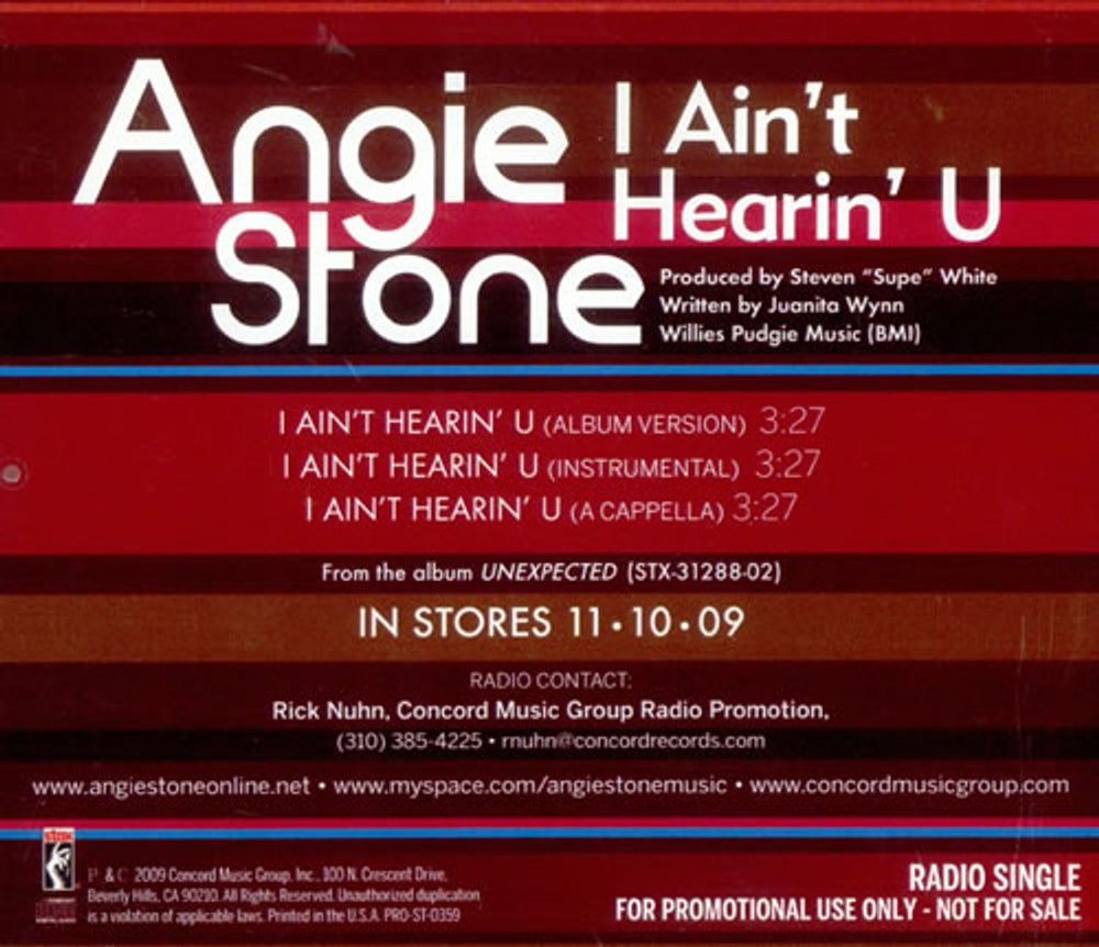 Angie Stone I Ain't Hearin' You US Promo CD-R acetate CD-R ACETATE