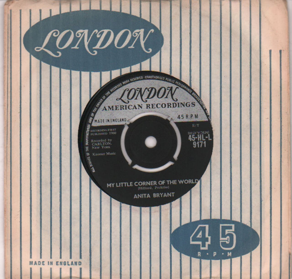 Anita Bryant My Little Corner Of The World UK 7" vinyl single (7 inch record / 45) 45-HLL9171