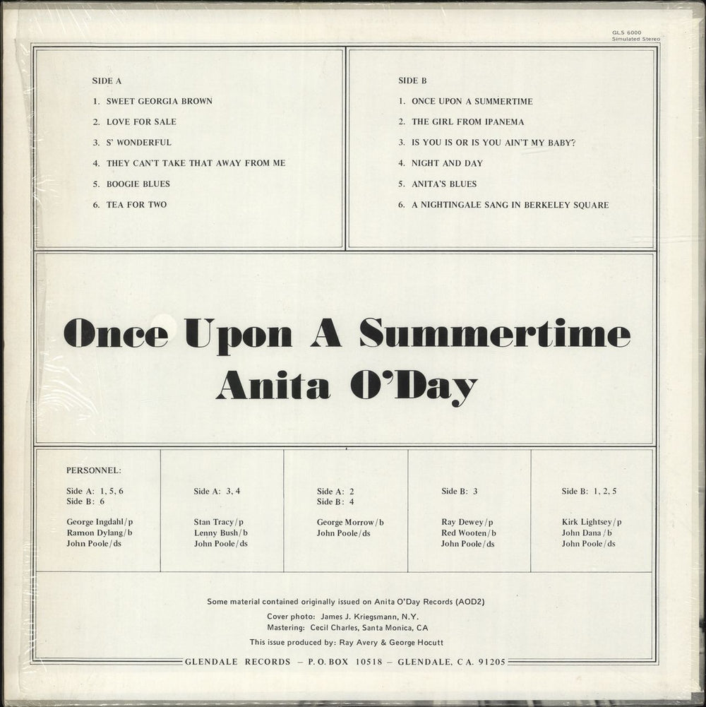 Anita O'Day Once Upon A Summertime US vinyl LP album (LP record)