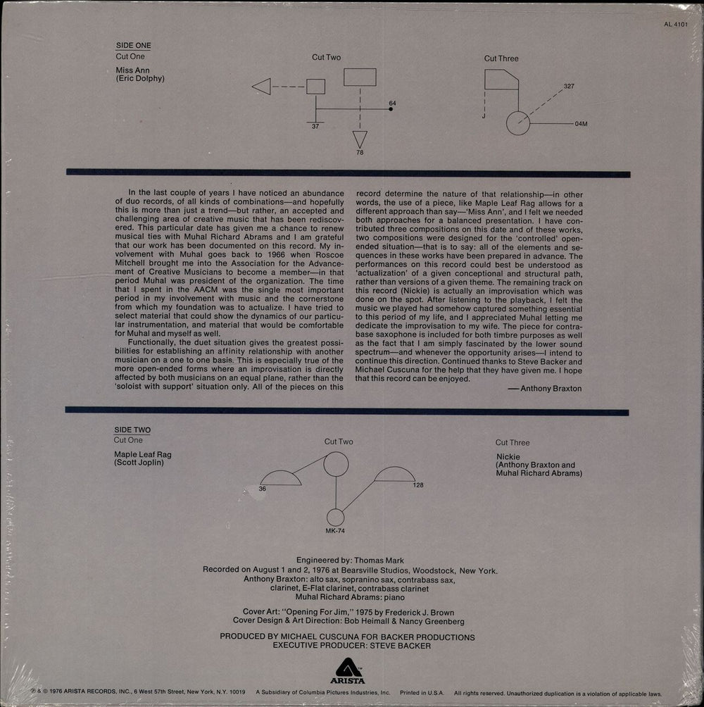 Anthony Braxton Duets 1976 US vinyl LP album (LP record)