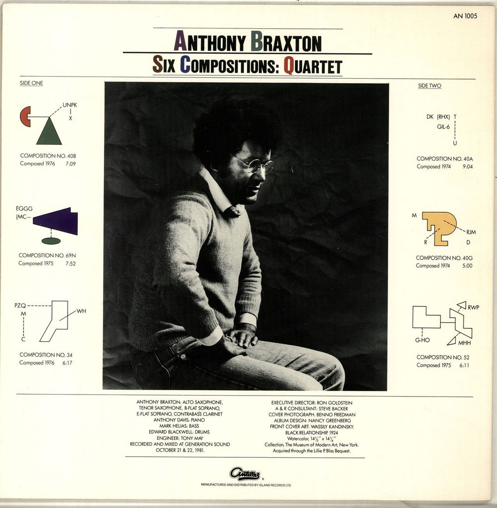 Anthony Braxton Six Compositions: Quartet UK vinyl LP album (LP record)