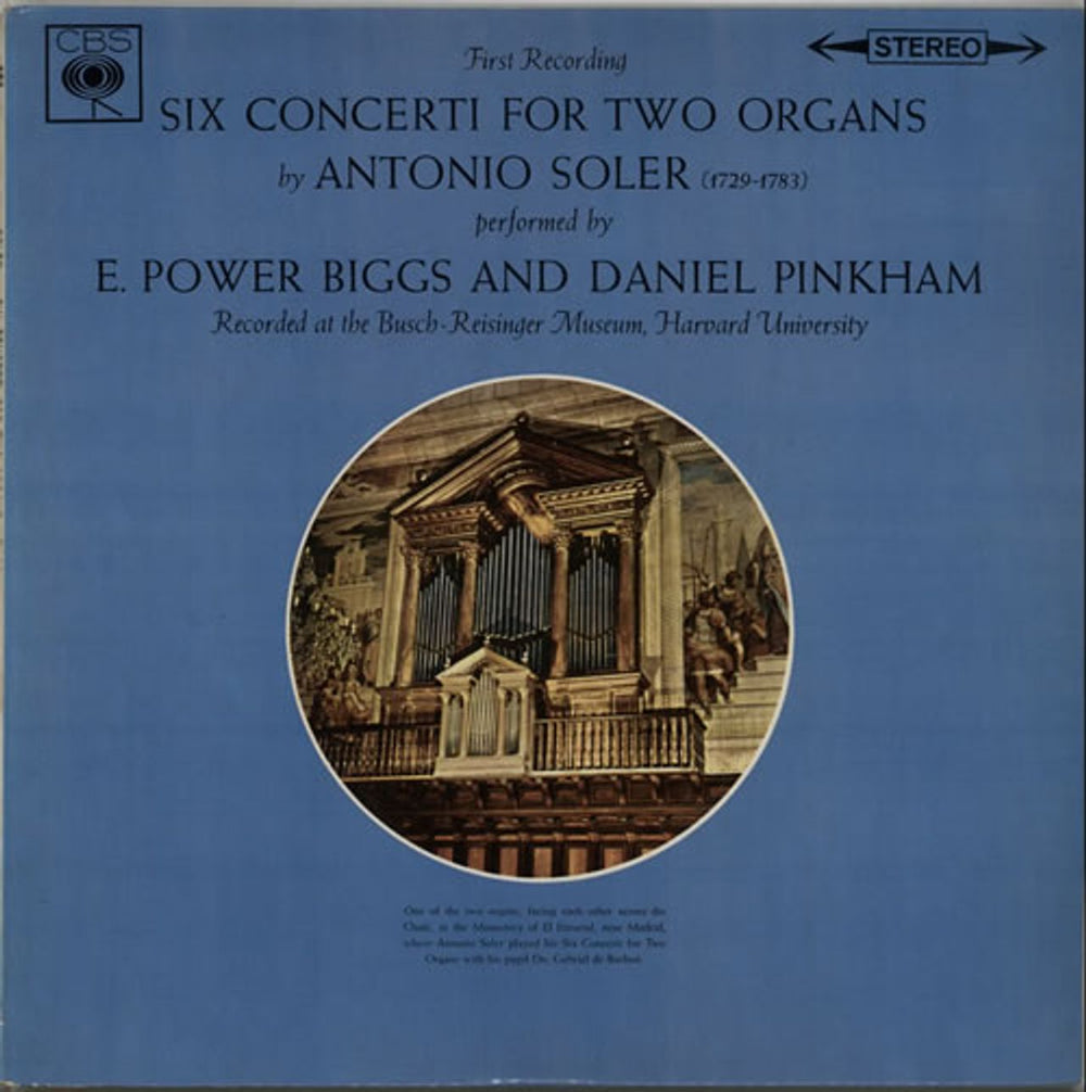 Antonio Soler Six Concerti For Two Organs UK vinyl LP album (LP record) SBPG72383