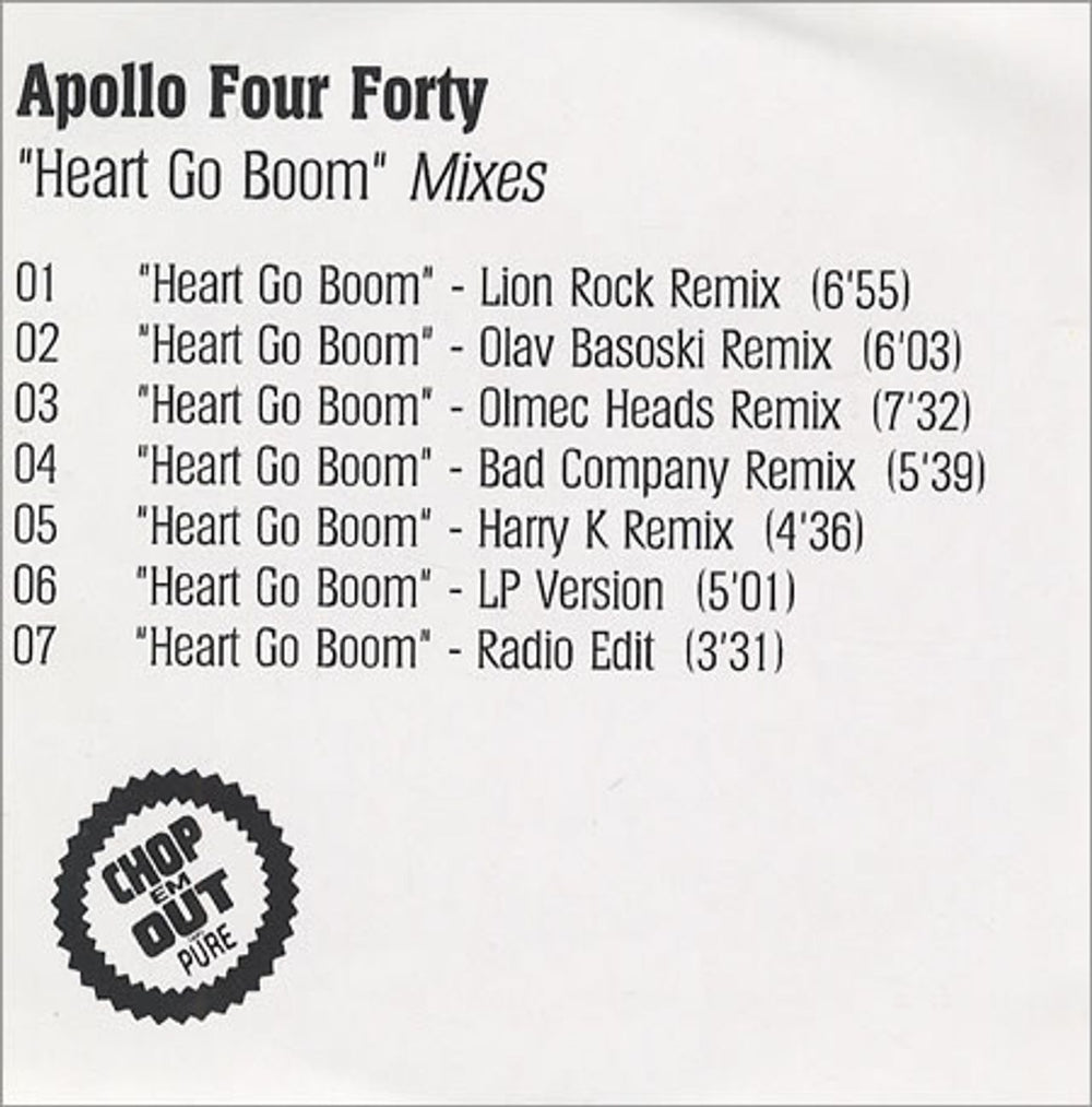 Apollo 440 Heart Go Boom - Mixes UK Promo CD-R acetate CD ACETATE