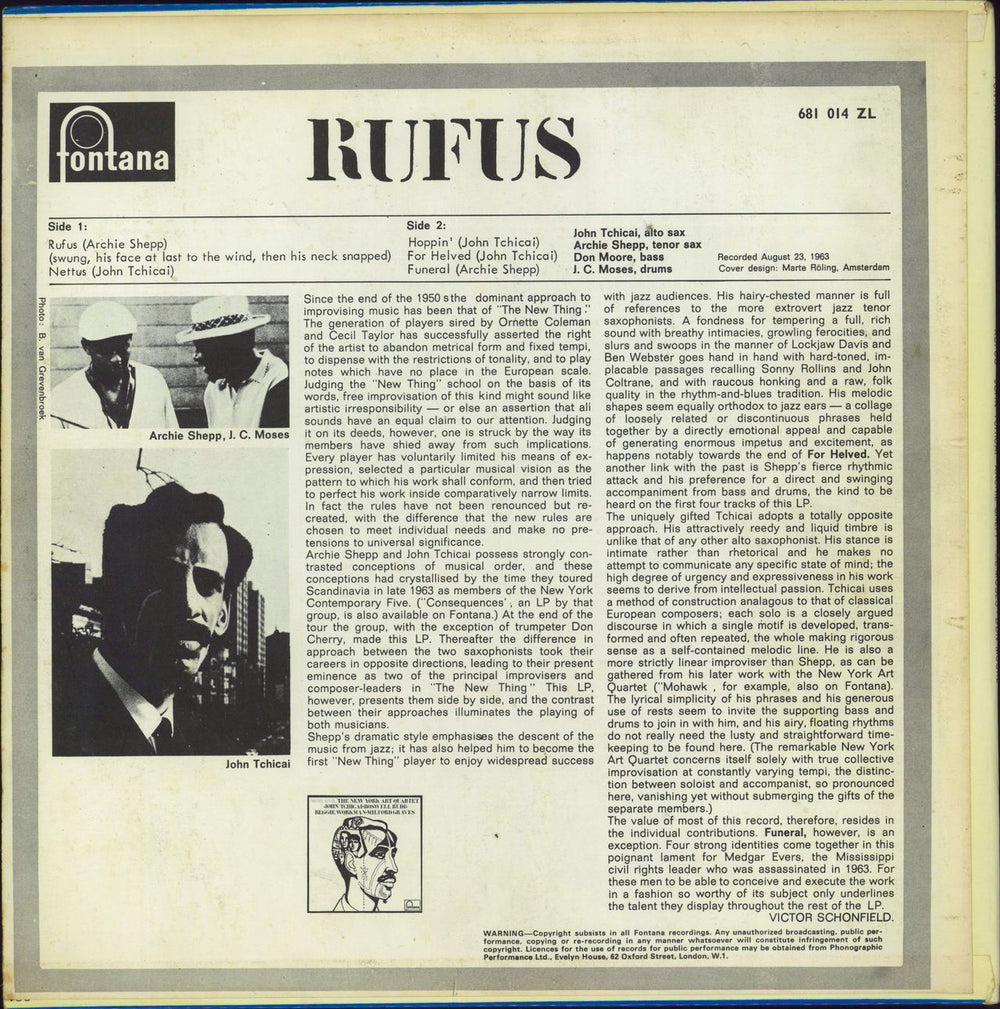 Archie Shepp Rufus UK vinyl LP album (LP record)