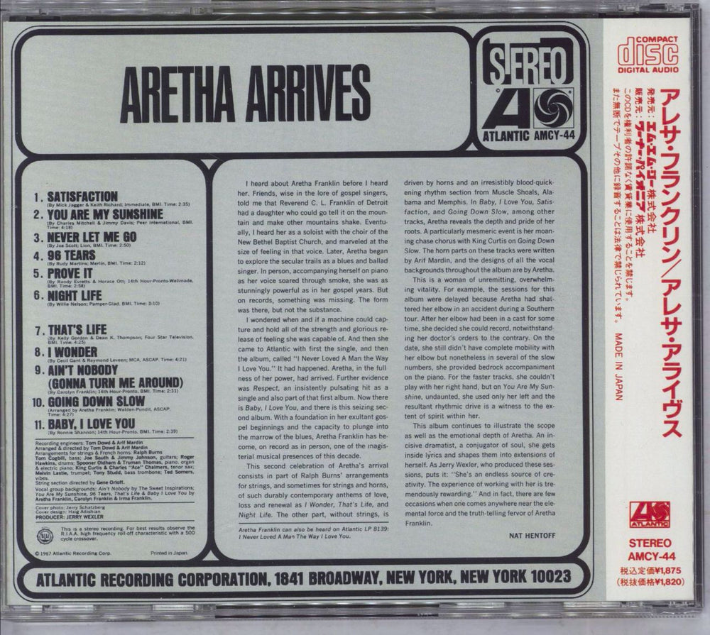 Aretha Franklin Aretha Arrives Japanese CD album (CDLP)