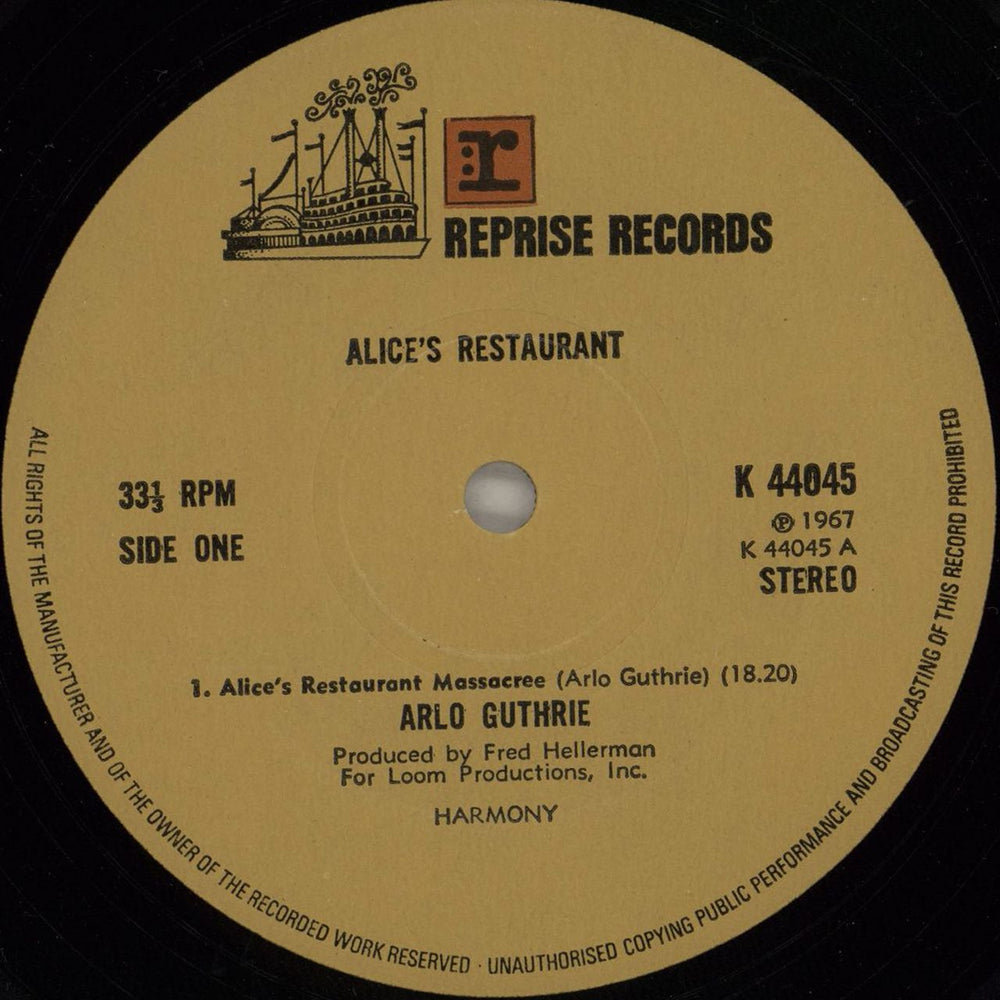 Arlo Guthrie Alice's Restaurant - Tan 'steamboat' label UK vinyl LP album (LP record) AOGLPAL423101