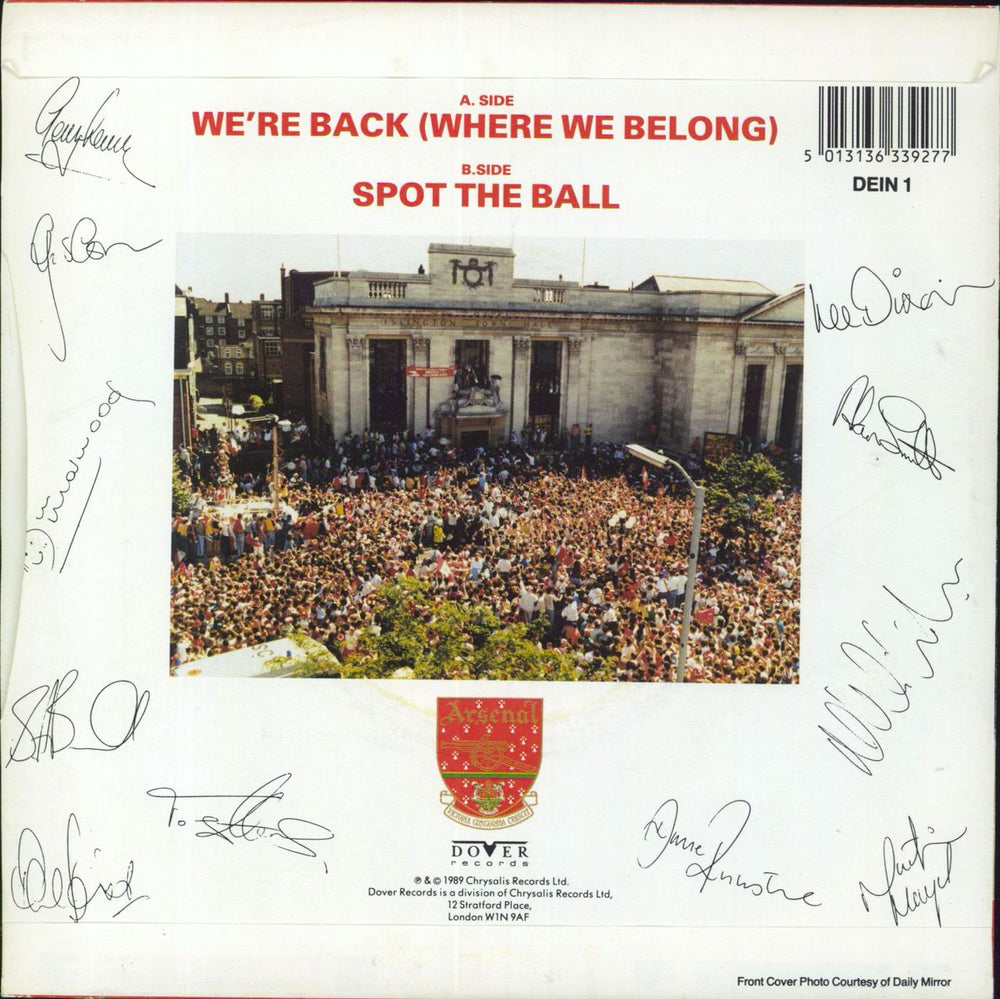 Arsenal F.C. We're Back (Where We Belong) UK 7" vinyl single (7 inch record / 45) 5013136339277