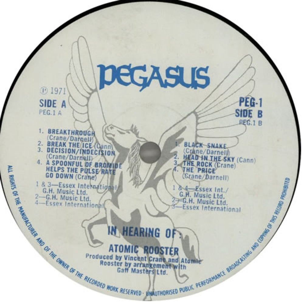 Atomic Rooster In Hearing Of - EX UK vinyl LP album (LP record) ATMLPIN144603