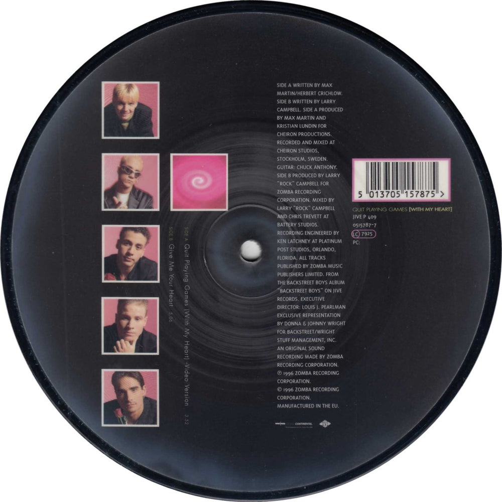 Backstreet Boys Quit Playing Games UK 7" vinyl picture disc (7 inch picture disc single) BKB7PQU100599