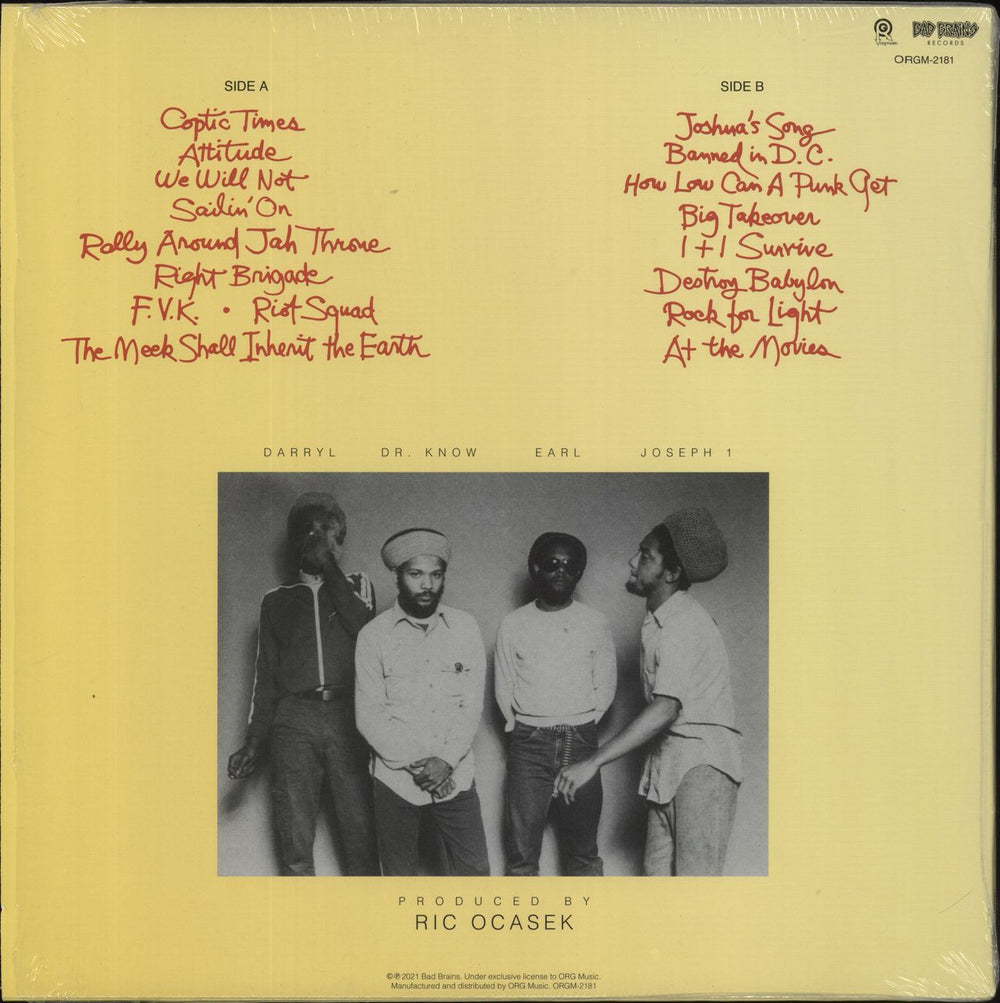 Bad Brains Rock For Light - Reissue + Custom Stickered Open Shrink US vinyl LP album (LP record) 711574899418