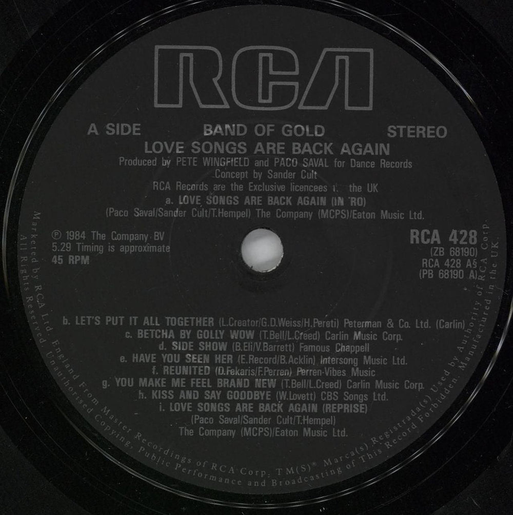 Band Of Gold Love Songs Are Back Again UK 7" vinyl single (7 inch record / 45) RCA428