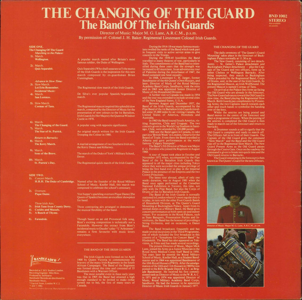 Band Of The Irish Guards The Changing Of The Guard UK vinyl LP album (LP record)