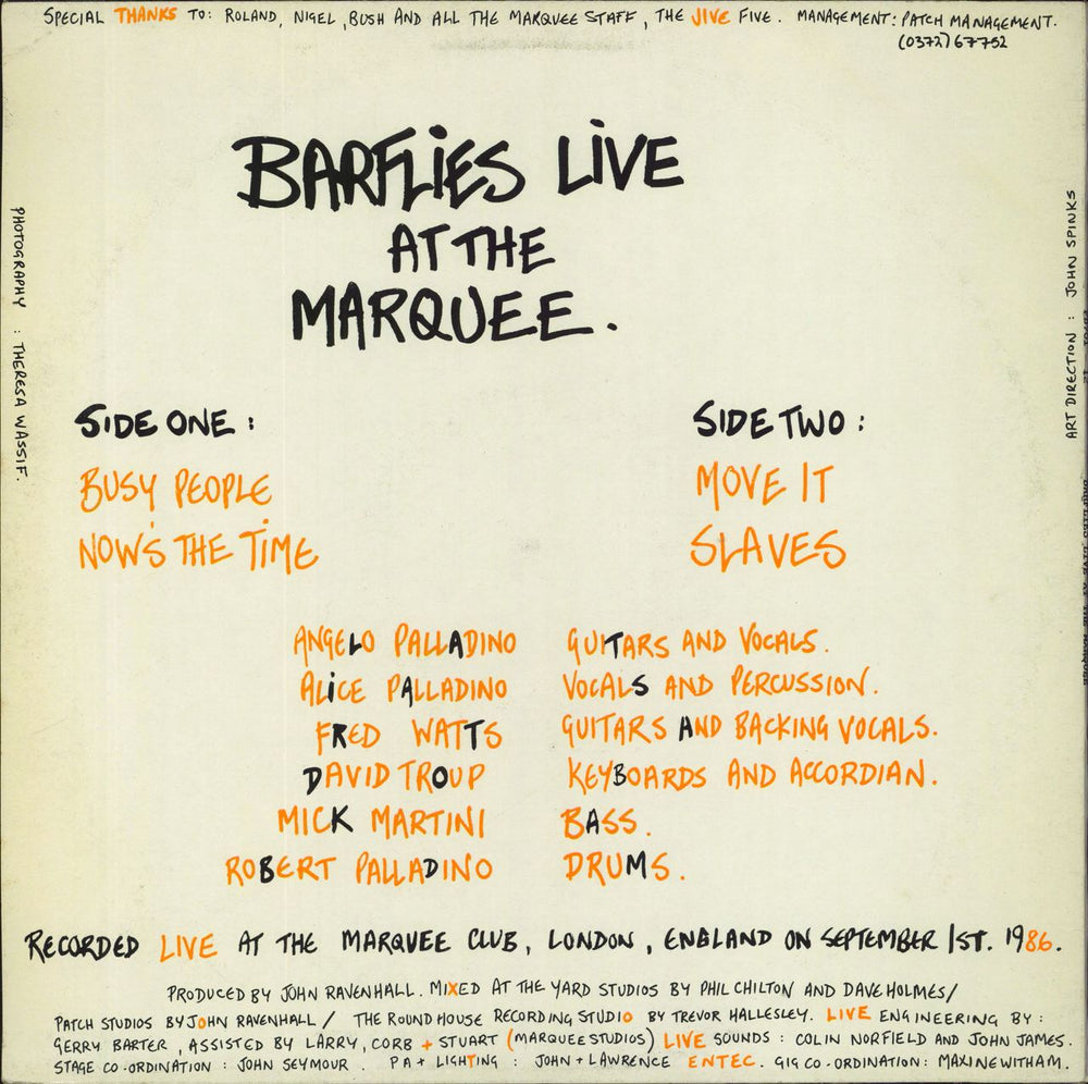 Barflies Live At The Marquee UK 12" vinyl single (12 inch record / Maxi-single)