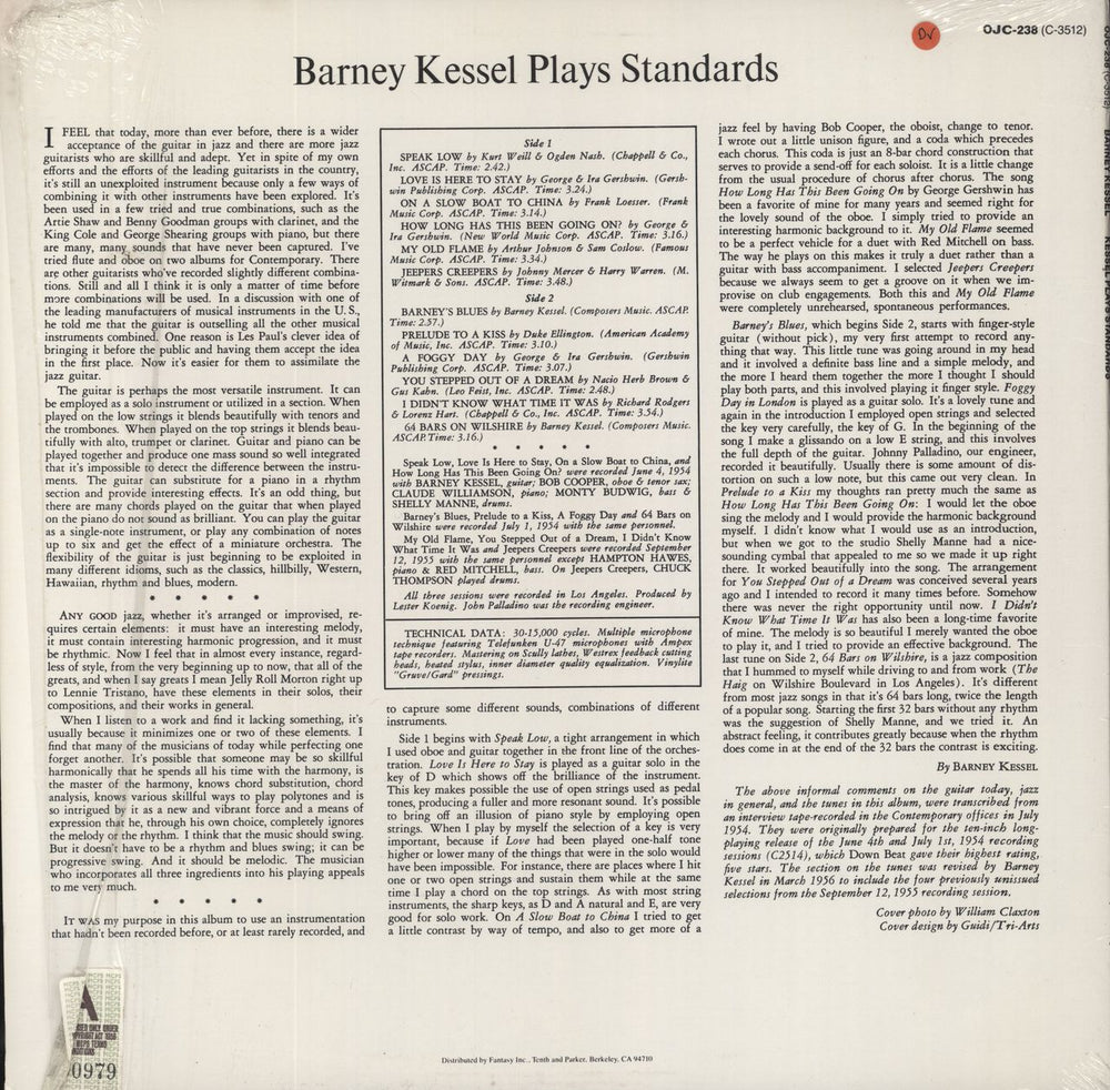 Barney Kessel Kessel Plays Standards US vinyl LP album (LP record)