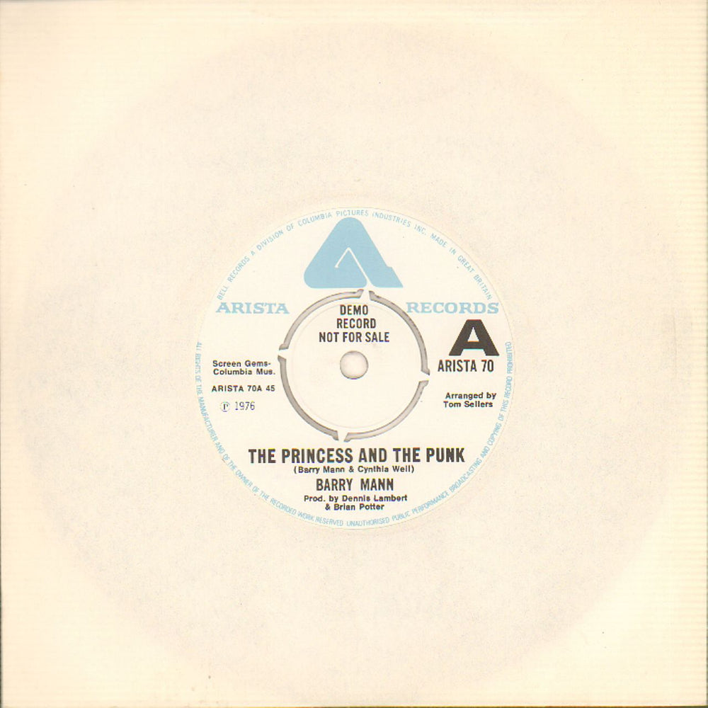 Barry Mann The Princess And The Punk - A Label UK Promo 7" vinyl single (7 inch record / 45) ARISTA70