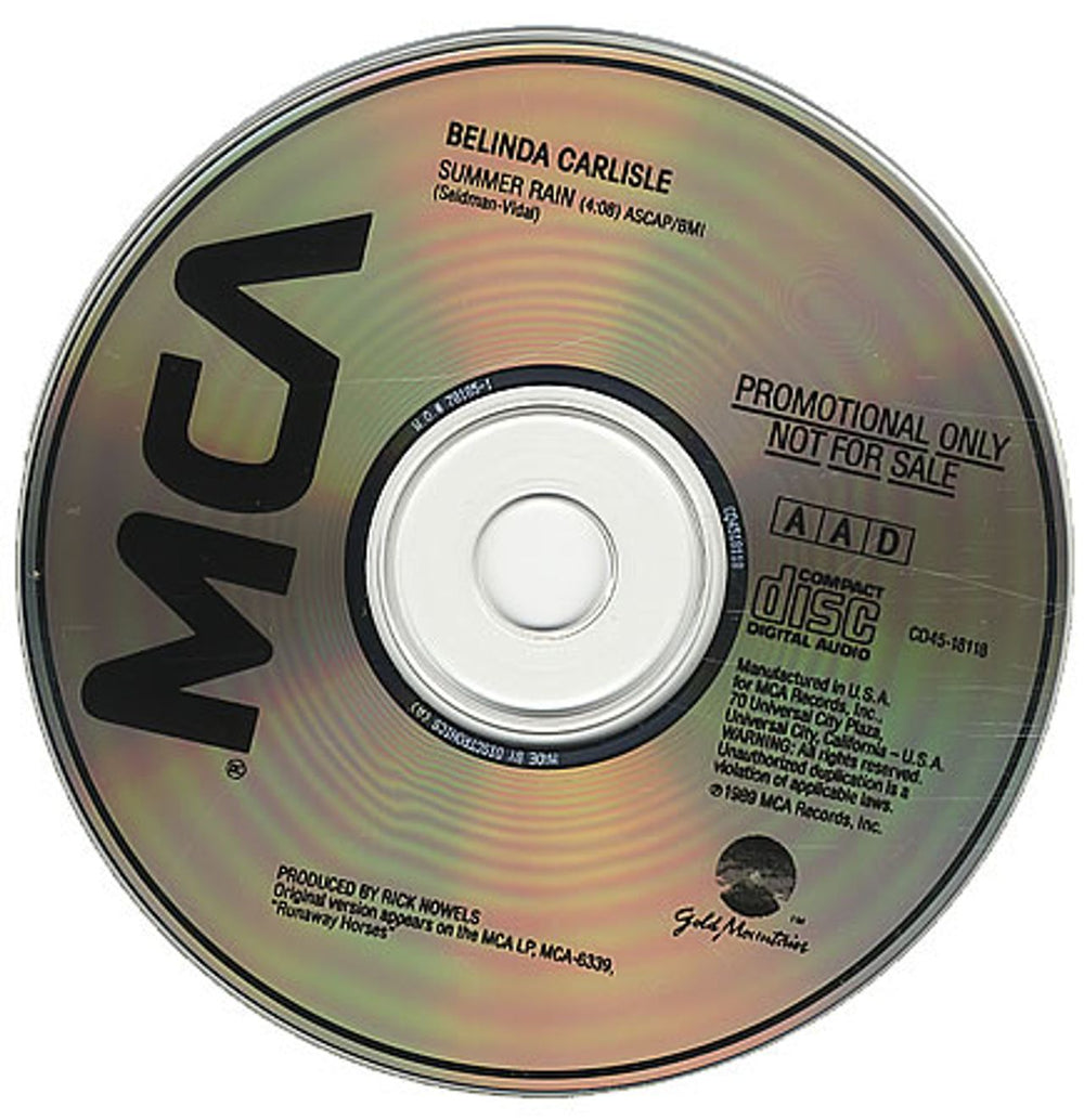 Belinda Carlisle Summer Rain US Promo CD single (CD5 / 5") CD45-18118