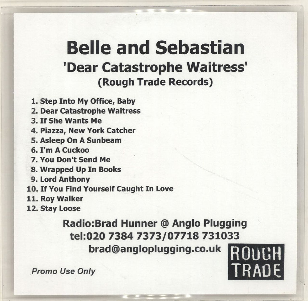 Belle & Sebastian Dear Catastrophe Waitress UK Promo CD-R acetate CD-R ACETATE