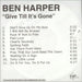 Ben Harper Give Till It's Gone US Promo CD-R acetate CD-R ACETATE