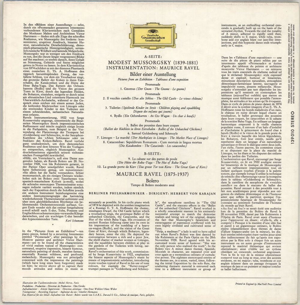 Berliner Philharmoniker Ravel: Bolero / Mussorgsky-Ravel: Tableaux D'une Exposition UK vinyl LP album (LP record)