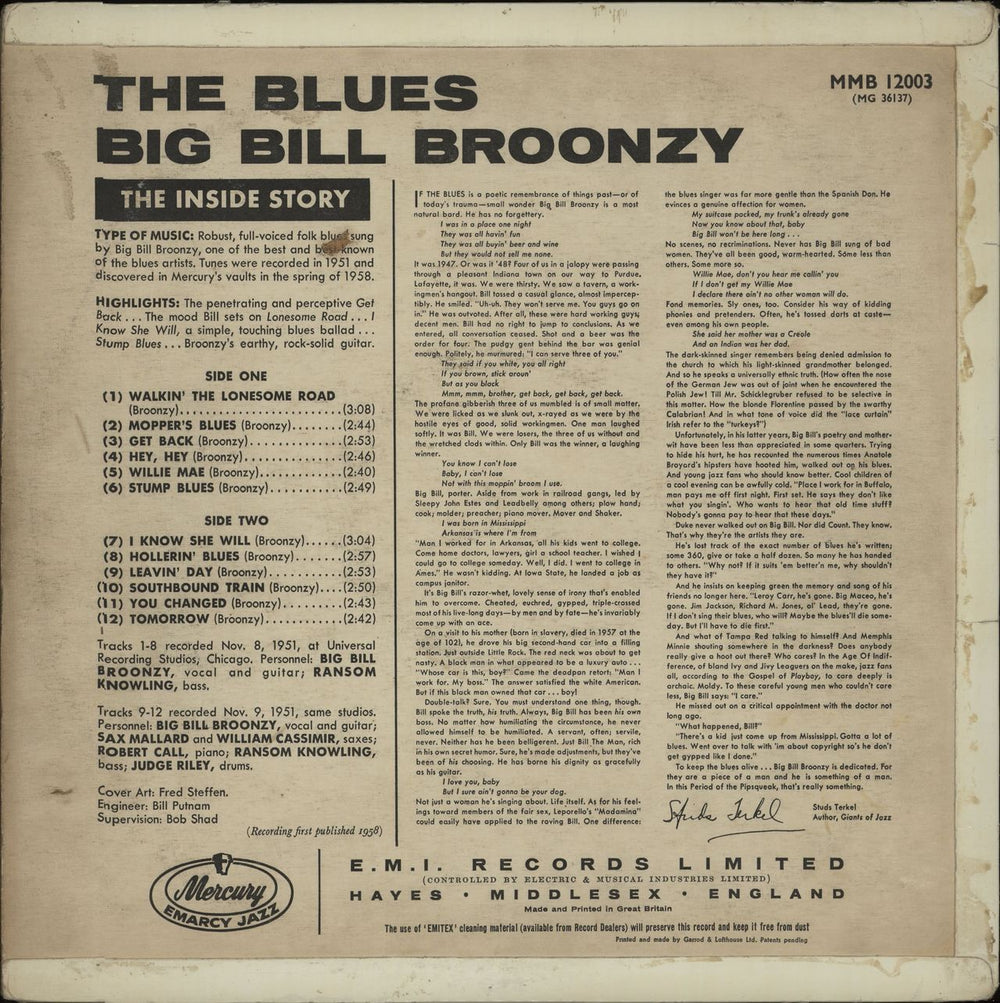 Big Bill Broonzy The Blues UK vinyl LP album (LP record) BGZLPTH534438