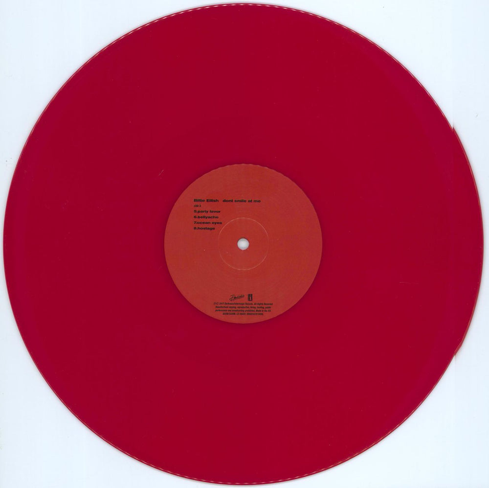 Billie Eilish Dont Smile At Me - 2nd - Red Vinyl + Inner UK 12" vinyl single (12 inch record / Maxi-single) 0NR12DO770319