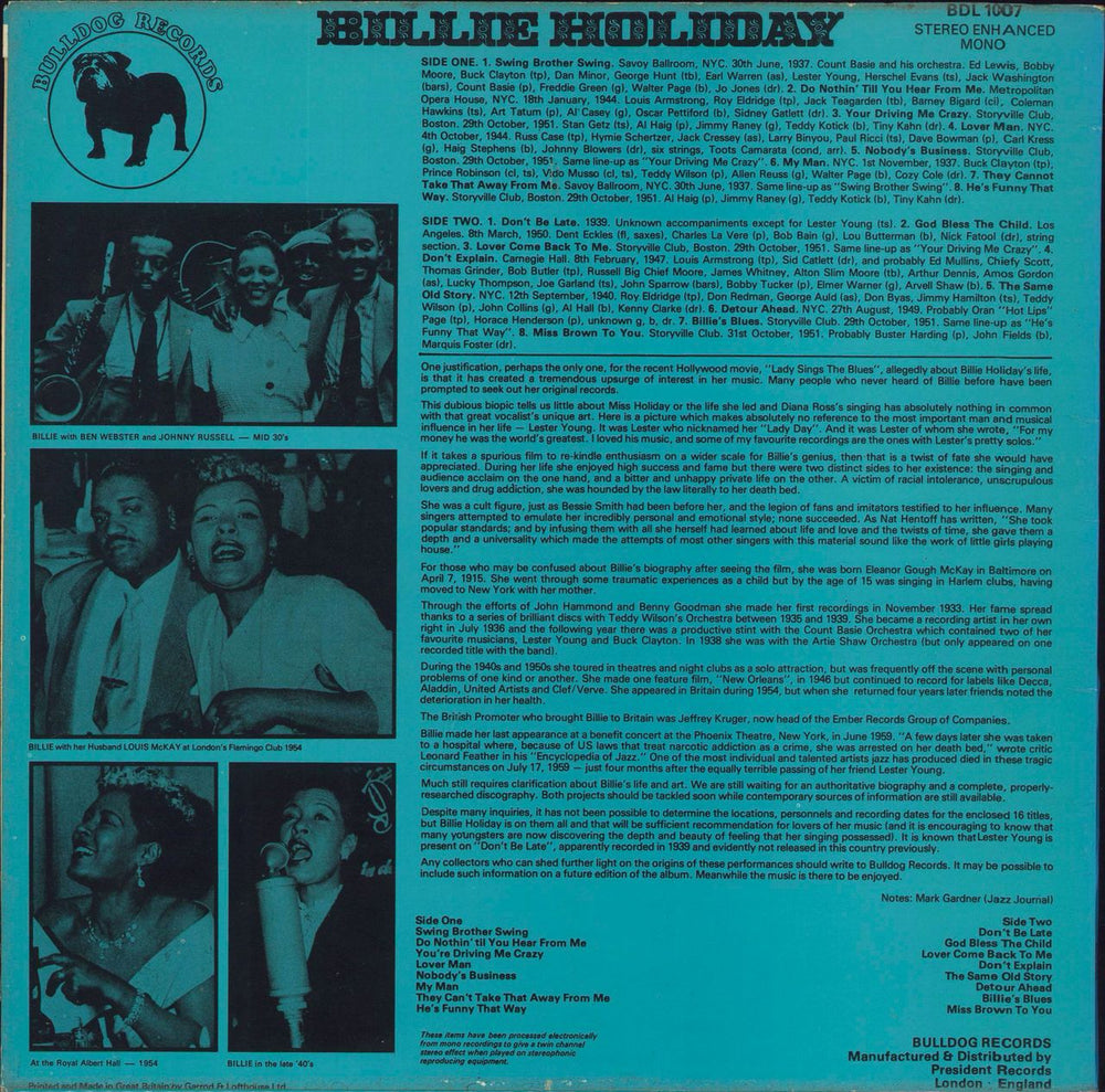 Billie Holiday Billie's Blues UK vinyl LP album (LP record)