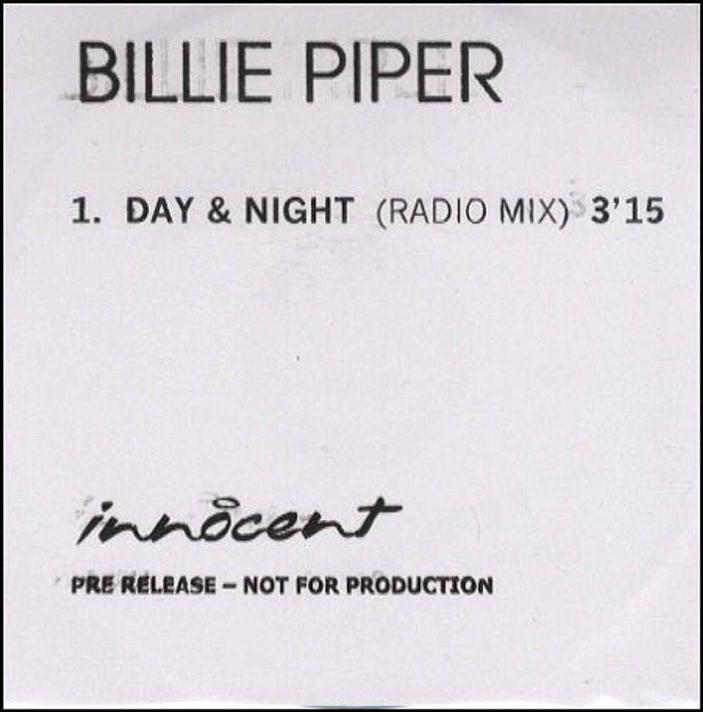 Billie Piper Day & Night UK Promo CD-R acetate CD-R